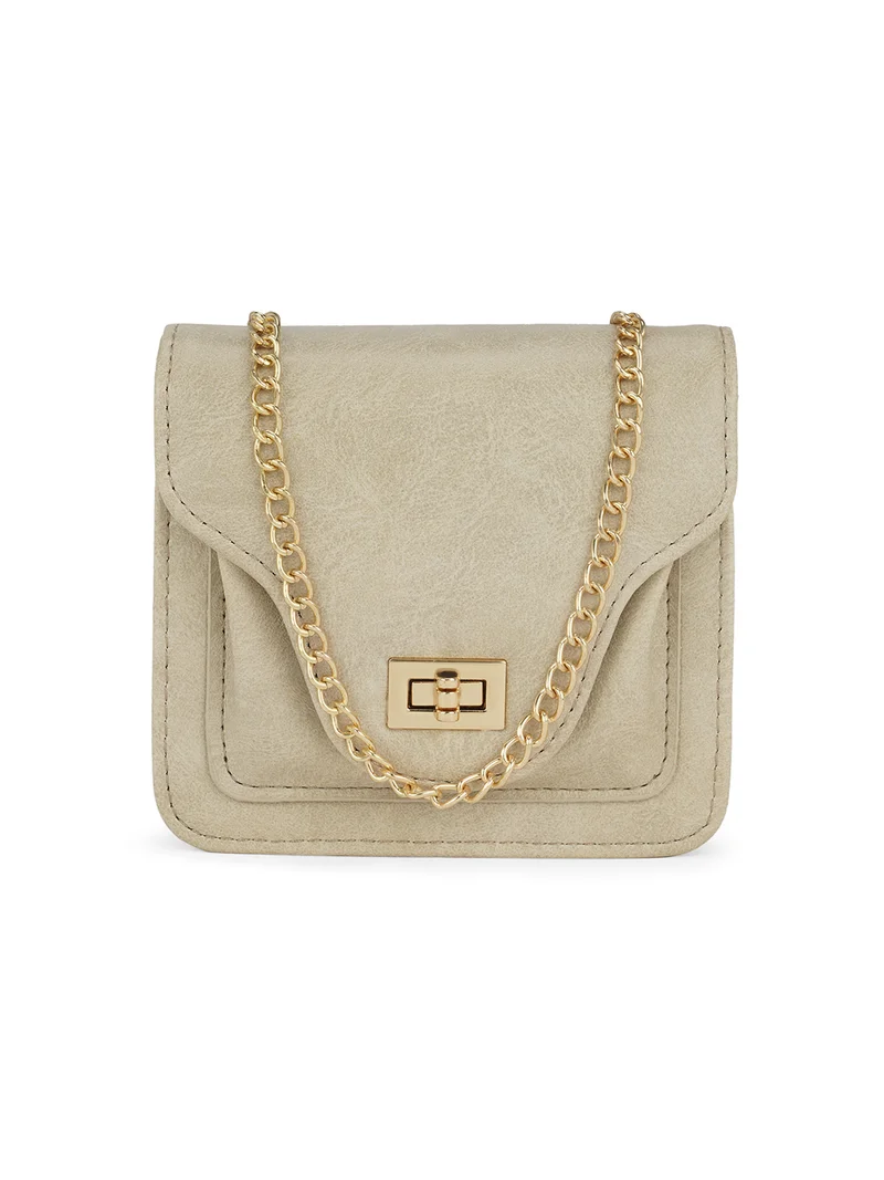 جلو باص Globus Women Beige Textured Twistlock Small Square Party Sling Bag With Detachable Chain Strap
